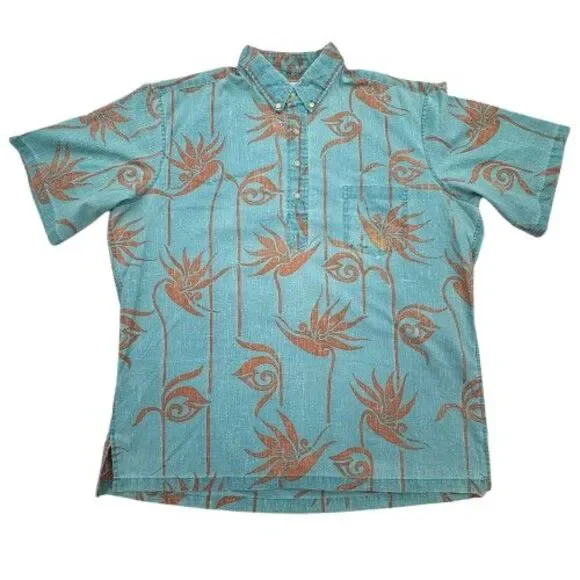 Reyn Spooner Alfred Shaheen Hawaiian Shirt Men's XL Blue Button Short Sleeves - Picture 1 of 10